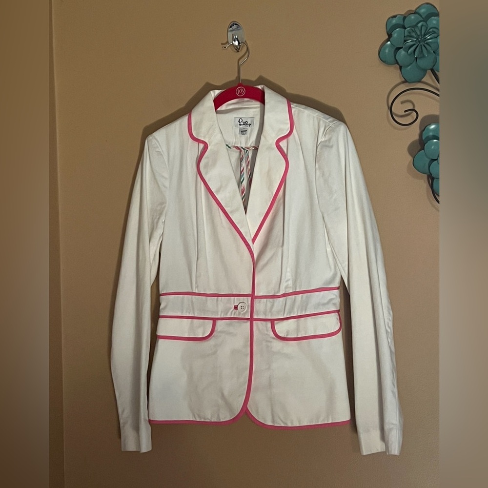 Lilly Pulitzer White & Pink Janice Jacket Blazer Size 4  *Vintage